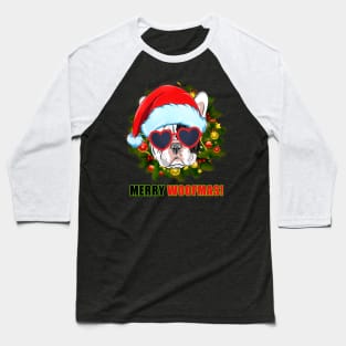 Merry Woofmas Pitbull Christmas Baseball T-Shirt